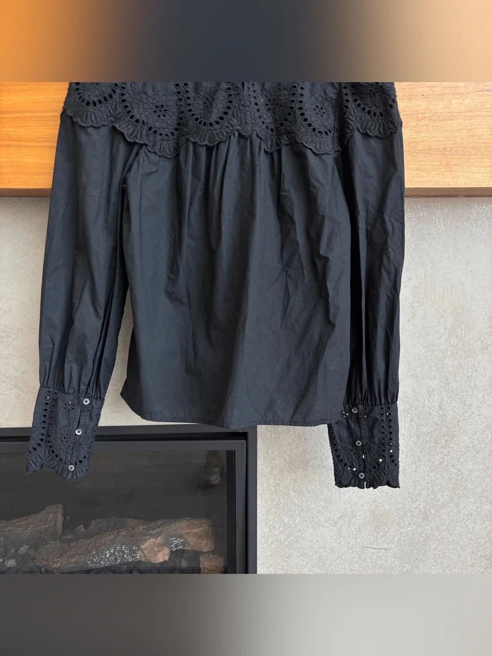 GAP Eyelet Mockneck Shirt In Black, Size XS